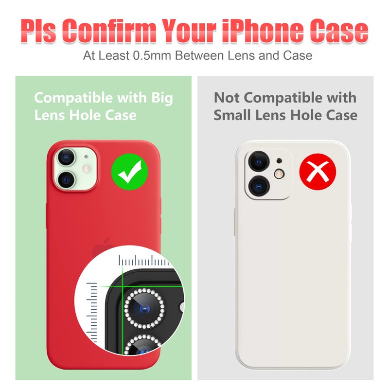 AGVEE 3+3 6 Pack for iphone 12 Pro/12/12 Mini/11 Pro Max/11 Pro/11 Camera Lens Protector, Bling Diamond & Bling Glitter Metal Ring 9H Tempered HD Glass Camera Cover, Bling-Black - Image 3