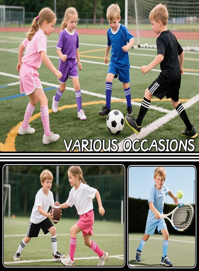 VEKDA 4 Pairs Kids Soccer Socks Toddler Boys Girls Athletic Youth Baseball Socks Knee High Seamless Toe Black/Pink/White/Rose M - Image 5