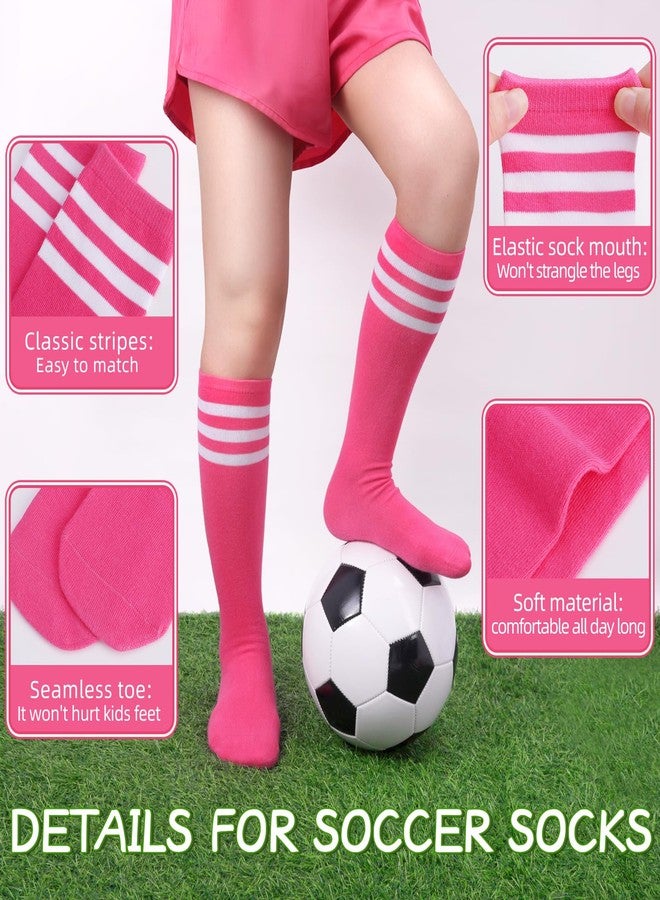 VEKDA 4 Pairs Kids Soccer Socks Toddler Boys Girls Athletic Youth Baseball Socks Knee High Seamless Toe Black/Pink/White/Rose M - Image 3