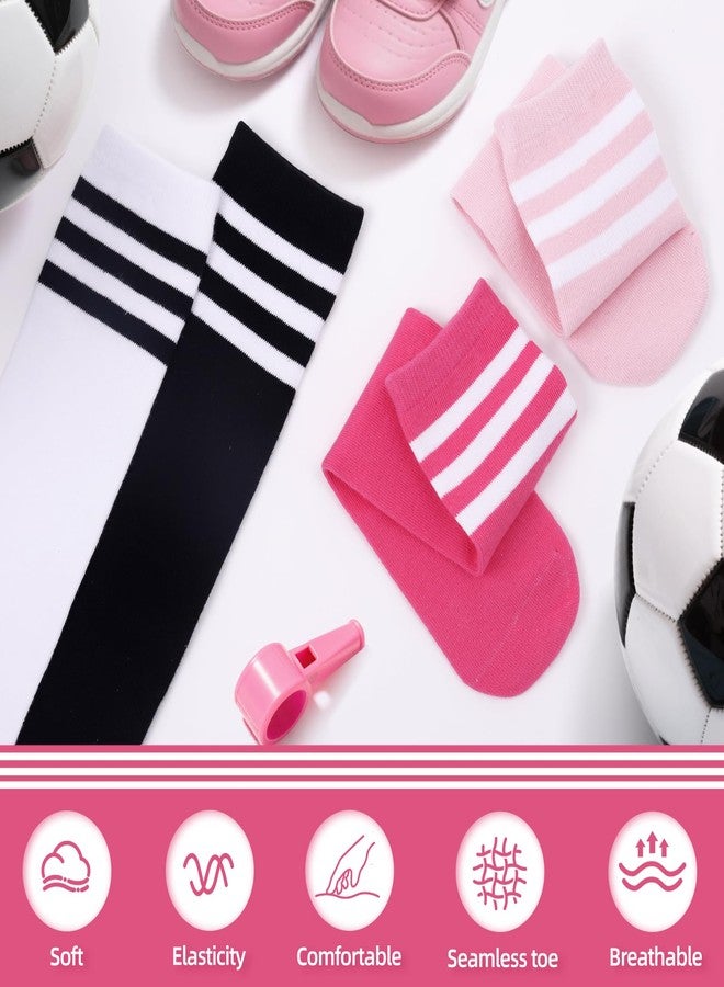 VEKDA 4 Pairs Kids Soccer Socks Toddler Boys Girls Athletic Youth Baseball Socks Knee High Seamless Toe Black/Pink/White/Rose M - Image 4