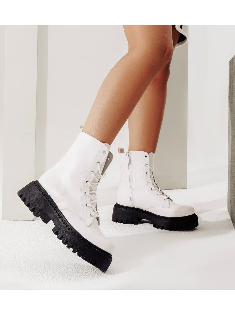 LIFESTYLISH Ankle Boot Leather Mid Heels With Rope E-95 - White 