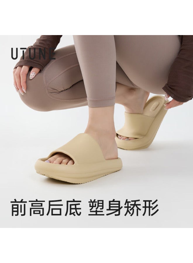 Utune Women's Negative Heel Slippers Thick Sole Non-slip Indoor Stretching Front High Back Low Couple Slippers Summer Milk Tea Size 39-40 - Image 1