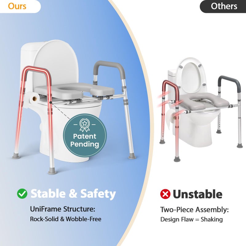 Loyoda Toilet Seat Risers for Seniors, Raised Toilet Seat with Padded Handles & Seat, 400 LBS Raised Toilet Seat with Adjustable Height & Width for Pregnant, Disabled, Handicapped,(Gray) - Image 5