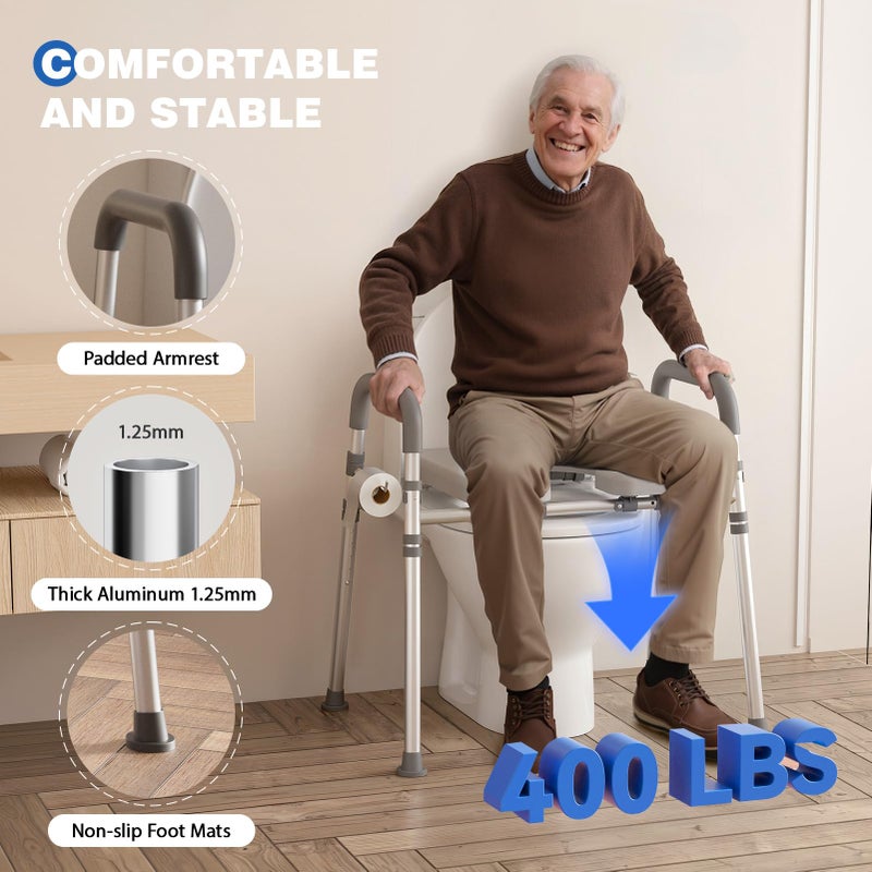Loyoda Toilet Seat Risers for Seniors, Raised Toilet Seat with Padded Handles & Seat, 400 LBS Raised Toilet Seat with Adjustable Height & Width for Pregnant, Disabled, Handicapped,(Gray) - Image 2