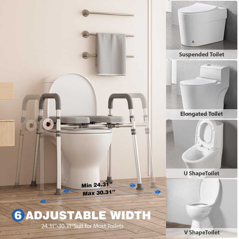 Loyoda Toilet Seat Risers for Seniors, Raised Toilet Seat with Padded Handles & Seat, 400 LBS Raised Toilet Seat with Adjustable Height & Width for Pregnant, Disabled, Handicapped,(Gray) - Image 4
