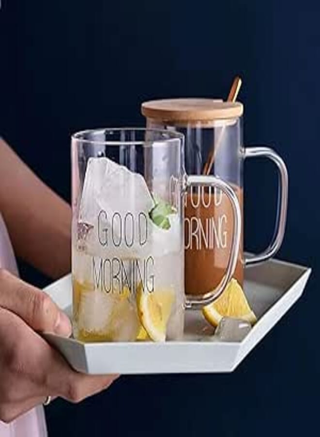 Spaceshoop Premium Thermal Glass (Good Morning) Printed with Durable Handle for Juices Tea Coffee 450ml