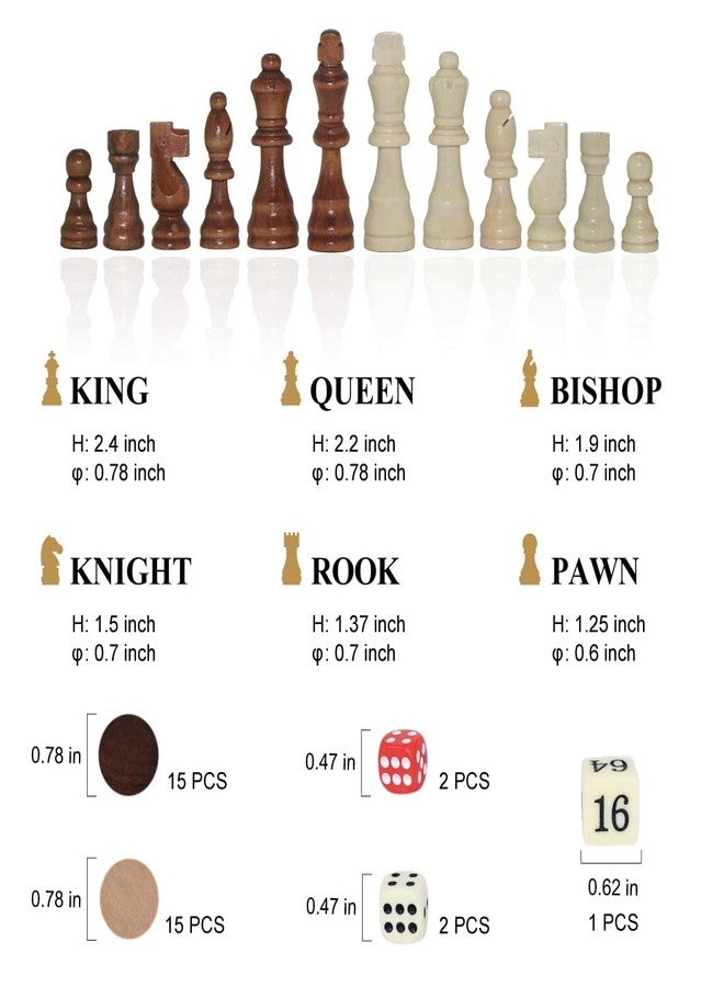 GOTHINK Wooden Chess, Checker, and Backgammon 3 in 1 Board Game Set,Classic Traditional Travel Night Toy and Game Gift Set for Kids Adults Senior Family - Image 3