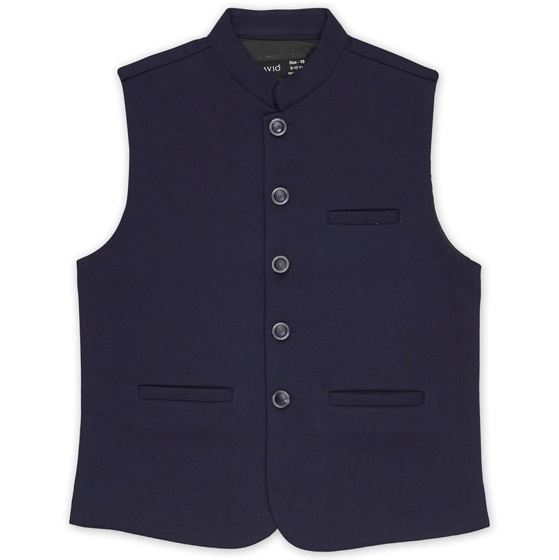 CAVIO Boys Navy Solid Nehru Jacket - Image 1