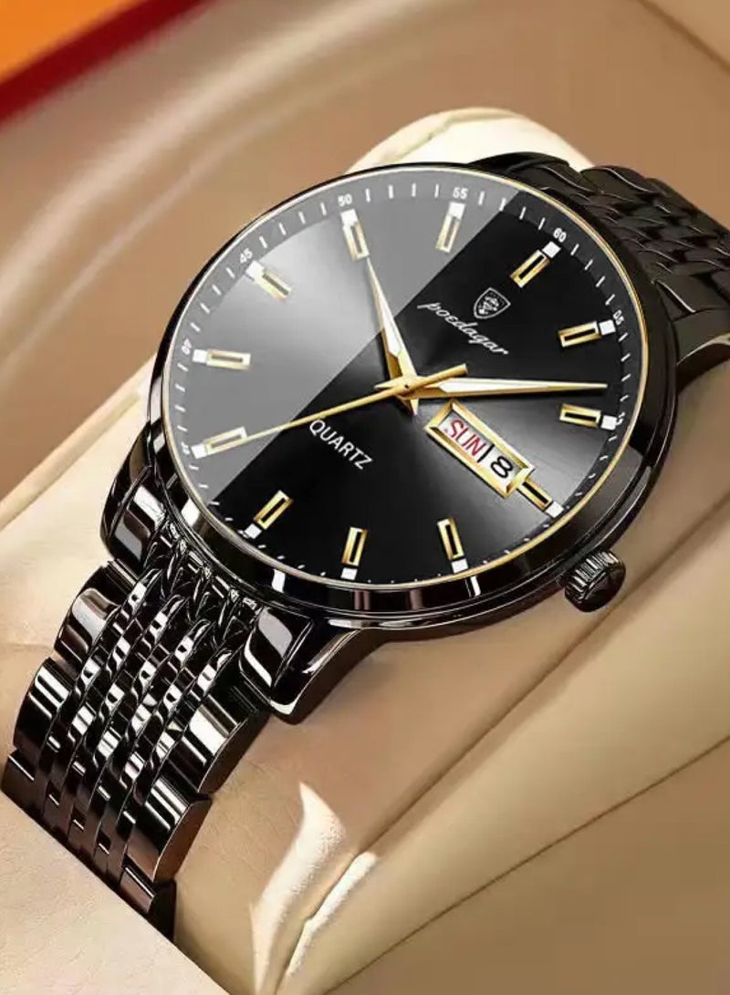 POEDAGAR Men’s Analog Quartz Stainless Steel Band Wristwatch 42mm - Image 2