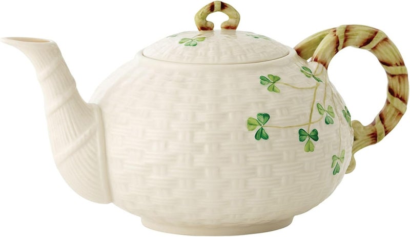 Belleek Belleek Classic Shamrock Fine Parian China Tea Pot  35 oz Irish Handmade Loose Leaf Teapot  Microwave Safe Ceramic Tea Pot  Porcelain Teapot for Tea Service Decorative Teapots  Coffee Servers  - Image 1
