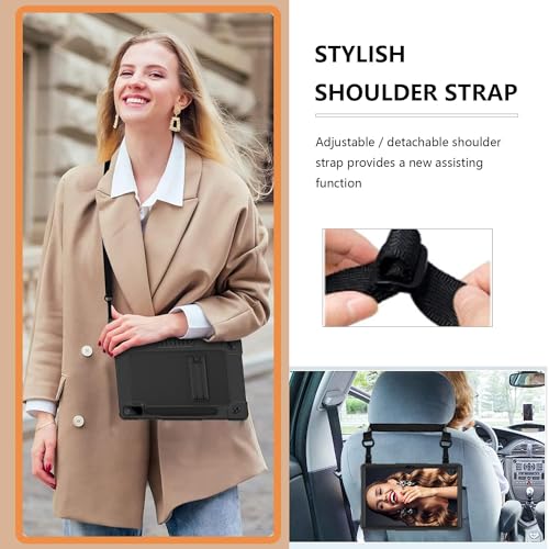 Kebiory for Lenovo Tab P12 12.7 inch 2023 TB370FU Heavy Duty Cover with Kickstand Shoulder Strap Built in Pen Holder Kids Friendly Shell Case for Lenovo Tab P12 / Lenovo Xiaoxin Pad Pro 12.7" (Black) - Image 2
