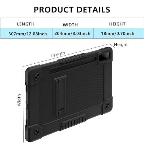 Kebiory for Lenovo Tab P12 12.7 inch 2023 TB370FU Heavy Duty Cover with Kickstand Shoulder Strap Built in Pen Holder Kids Friendly Shell Case for Lenovo Tab P12 / Lenovo Xiaoxin Pad Pro 12.7" (Black) - Image 3