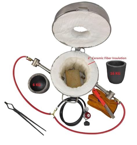 LSMIITTH 16KG(35lbs) Large Metal Melting Furnace Dual Burner with Graphite Crucibles(16KG/35lbs&6KG/13lbs), Foundry Home Kiln Smelting Furnace Kit with Casting Tools for Refining Recycle Brass Gold Silver - Image 3