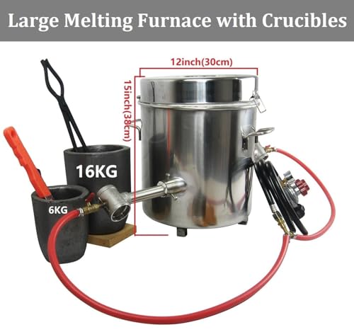 LSMIITTH 16KG(35lbs) Large Metal Melting Furnace Dual Burner with Graphite Crucibles(16KG/35lbs&6KG/13lbs), Foundry Home Kiln Smelting Furnace Kit with Casting Tools for Refining Recycle Brass Gold Silver - Image 2