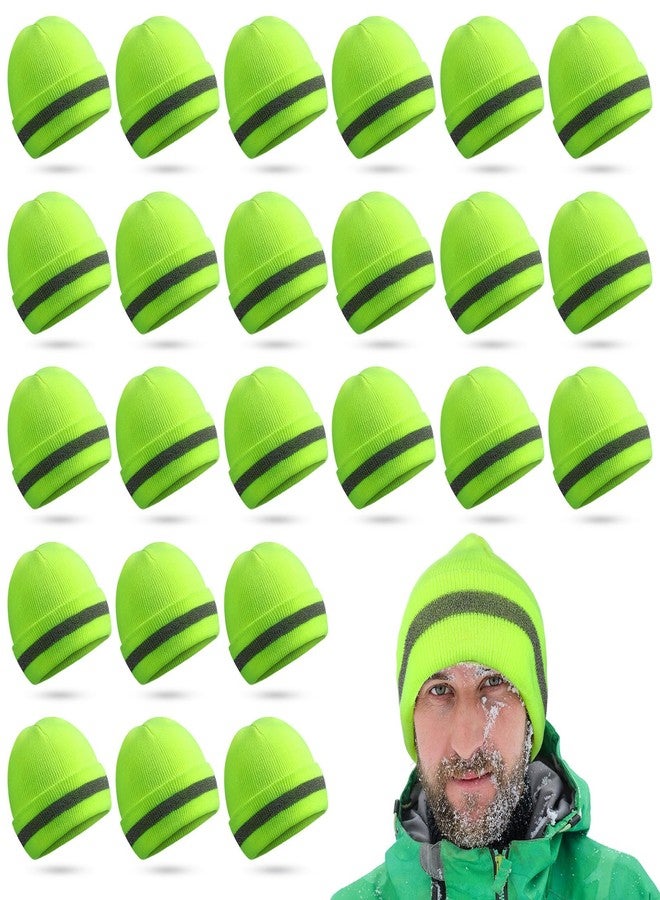 Tarpop Safety Beanie Bulk Safety Reflective Beanie Knit Hat High Visibility Hat Winter Unisex Cap for Running Biking Guard(24 Pcs,Yellow) - Image 1