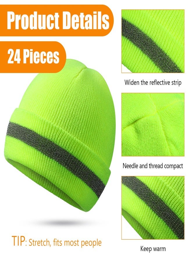 Tarpop Safety Beanie Bulk Safety Reflective Beanie Knit Hat High Visibility Hat Winter Unisex Cap for Running Biking Guard(24 Pcs,Yellow) - Image 2