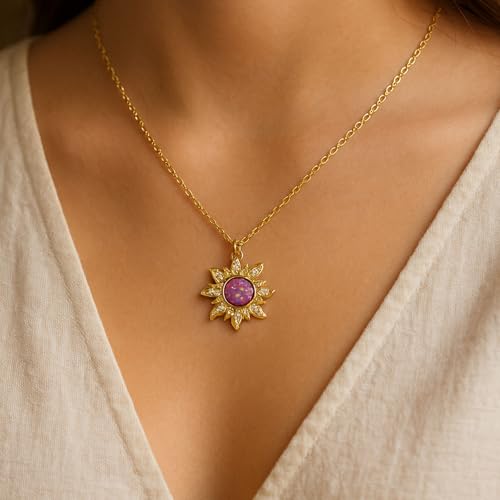 TACBSP Rapunz Sun Necklace for Women Tangled Necklace Sun Necklaces Opal Pendant Neckalces Healing Crystal Necklaces Christmas Trendy Jewelry(purple) - Image 3