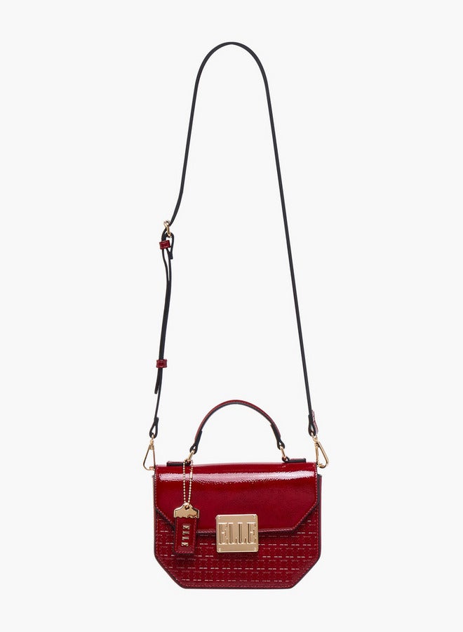 ELLE Monogram Embossed Satchel Bag with Grab Handle and Button Closure  - Image 3