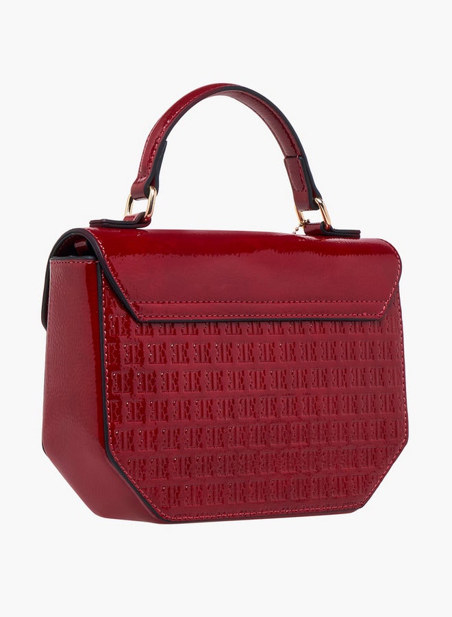 ELLE Monogram Embossed Satchel Bag with Grab Handle and Button Closure  - Image 4