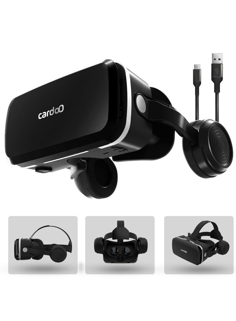 cardoO VR Box Pro – Wired VR Headset with Type-C Cable | Immersive VR Glasses with 360° Panoramic View | Built-in Wired Headphones - Image 1