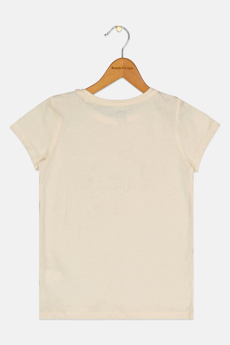 Sinsay Kids Girl Short Sleeve Graphic T Shirt, Beige - Image 2