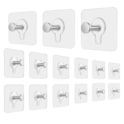 DALUCI Self Adhesive Wall Hooks 15 Pcs – Photo Frame Hooks for Wall Without Drilling | Heavy Duty Transparent Hook, Nail Free Wall Hanging Hooks for Frames, Clocks & Keys (Pack of 15) - Image 1