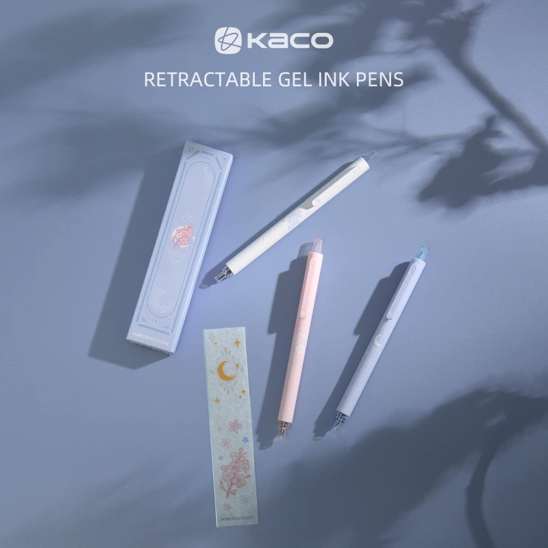Kaco Gel Pens Cute Stationery 3 Pieces 0.5mm Fine Point, Quick Drying Pens for Journaling Aesthetic Office Supplies, 2 Black Ink and 1 Coral Ink - Image 5