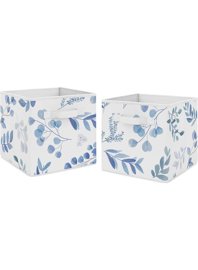 Sweet Jojo Designs Sweet Jojo Designs Floral Leaf Foldable Fabric Storage Cube Bins Boxes Organizer Toys Kids Baby Childrens - Set of 2 - Blue Grey and White Boho Watercolor Botanical Flower Woodland Tropical Garden  - Image 1