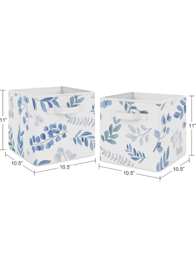 Sweet Jojo Designs Sweet Jojo Designs Floral Leaf Foldable Fabric Storage Cube Bins Boxes Organizer Toys Kids Baby Childrens - Set of 2 - Blue Grey and White Boho Watercolor Botanical Flower Woodland Tropical Garden  - Image 3