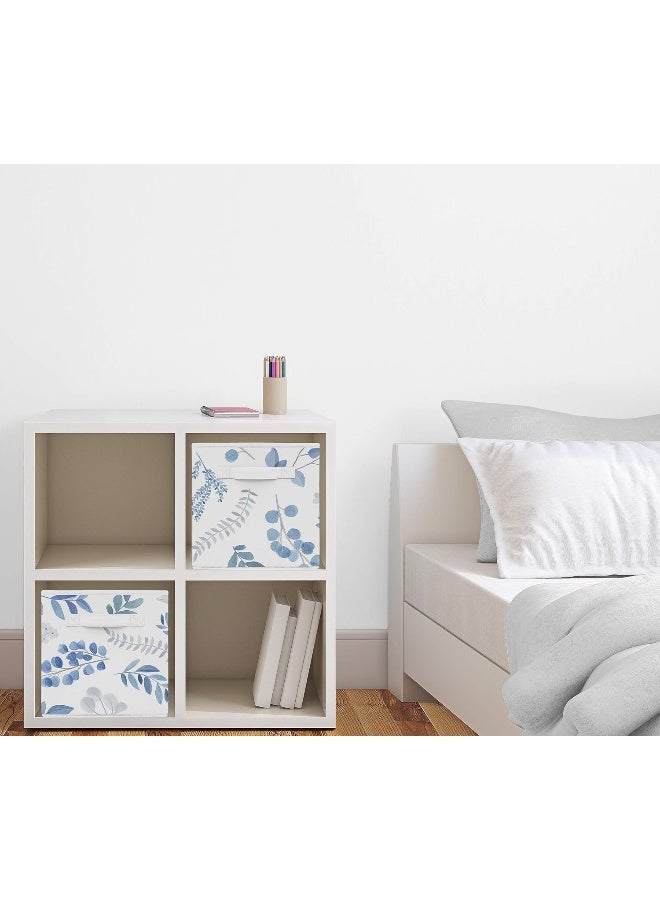 Sweet Jojo Designs Sweet Jojo Designs Floral Leaf Foldable Fabric Storage Cube Bins Boxes Organizer Toys Kids Baby Childrens - Set of 2 - Blue Grey and White Boho Watercolor Botanical Flower Woodland Tropical Garden  - Image 2