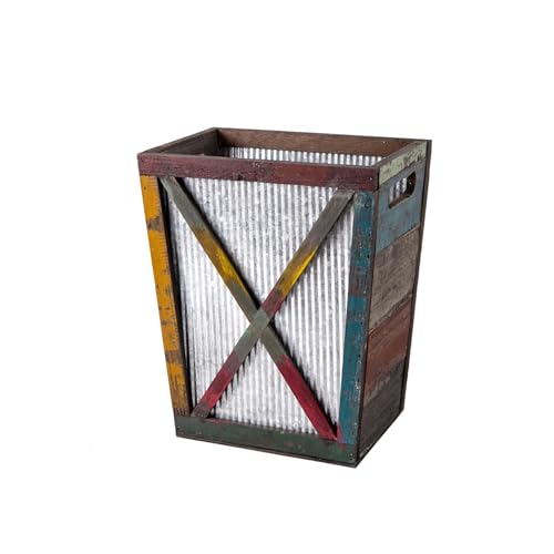Venalys Small Wood Trash Can Wastebasket, Decorative Barn Door Garbage Can Waste Basket, Rustic Distressed Rectangular Trash Bin, Farmhouse Wooden Storage Basket Waste Paper Bin (Random) - Image 1