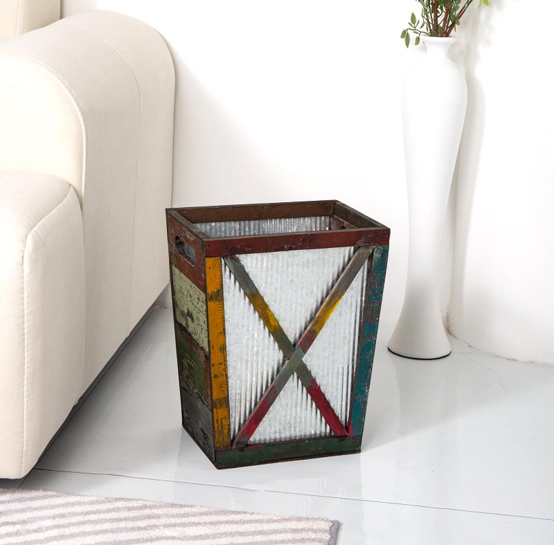 Venalys Small Wood Trash Can Wastebasket, Decorative Barn Door Garbage Can Waste Basket, Rustic Distressed Rectangular Trash Bin, Farmhouse Wooden Storage Basket Waste Paper Bin (Random) - Image 3