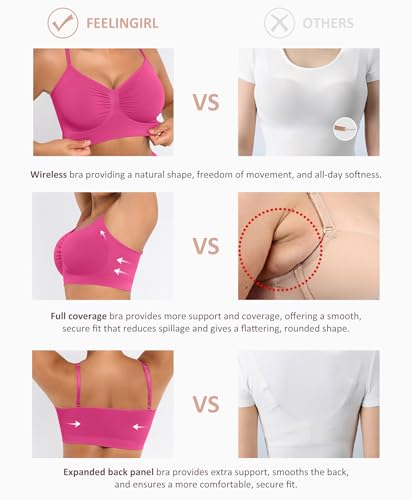 FeelinGirl Bralettes for Women No Underwire Supportive Full Coverage Basic Comfort Bra Pink X-Large - Image 4