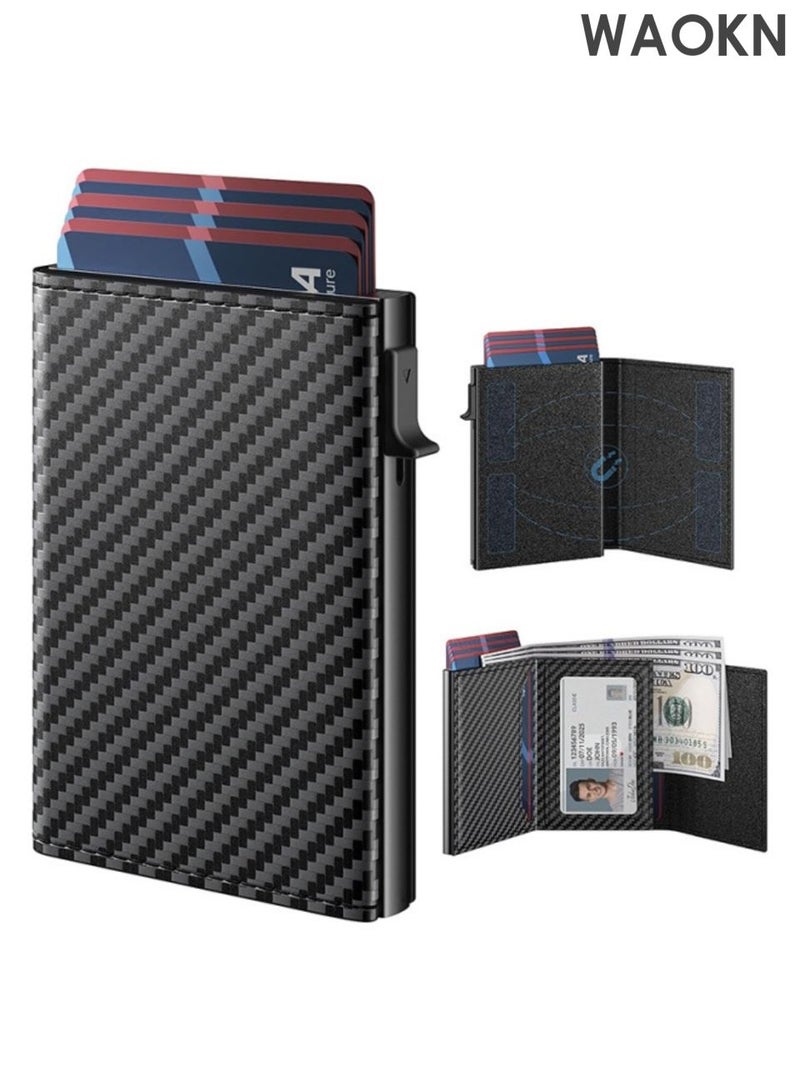 WAOKN Super thin carbon fiber texture wallet, convenient for card retrieval, multiple card slots, with cash slot storage, combining fashion and practicality, adding convenience to tourism property management. - Image 1