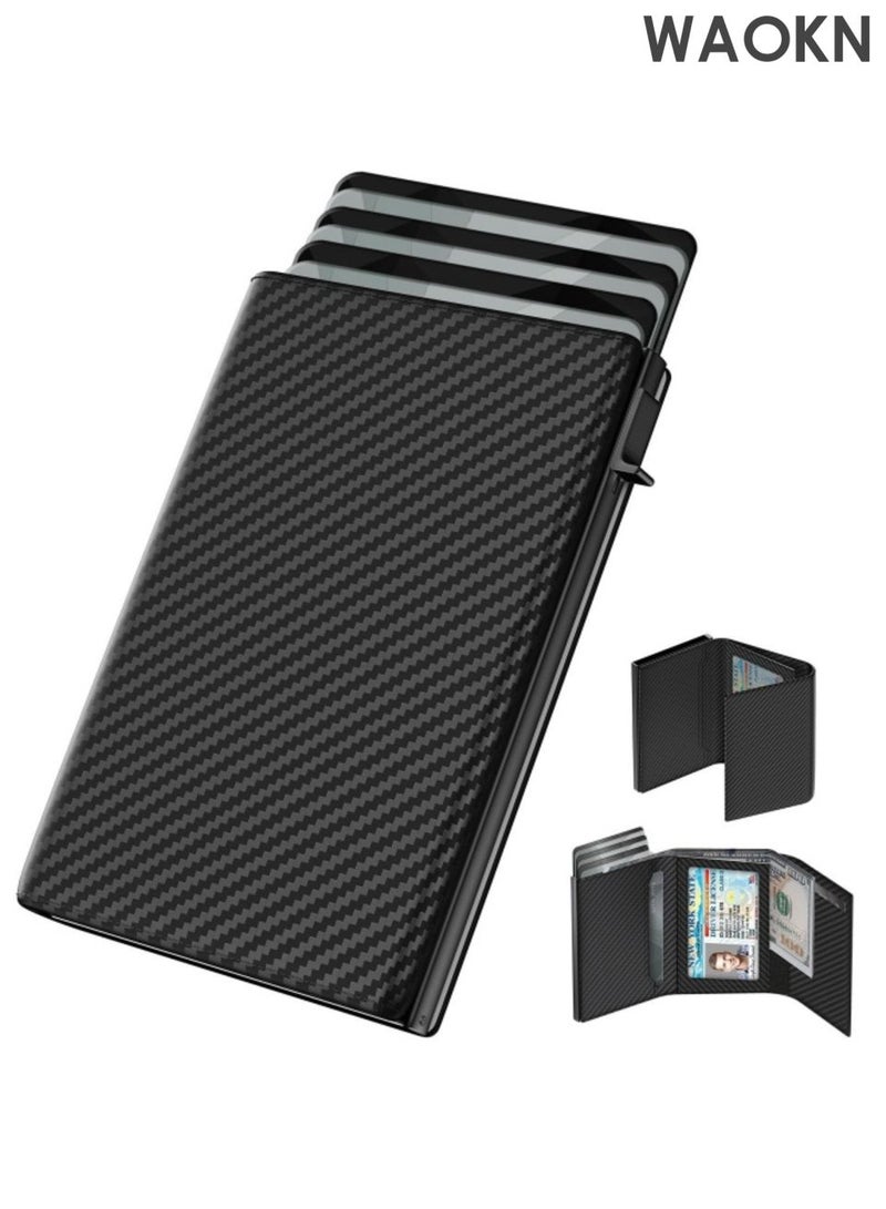 WAOKN Super thin carbon fiber texture wallet, convenient for card retrieval, multiple card slots, with cash slot storage, combining fashion and practicality, adding convenience to tourism property management. - Image 5