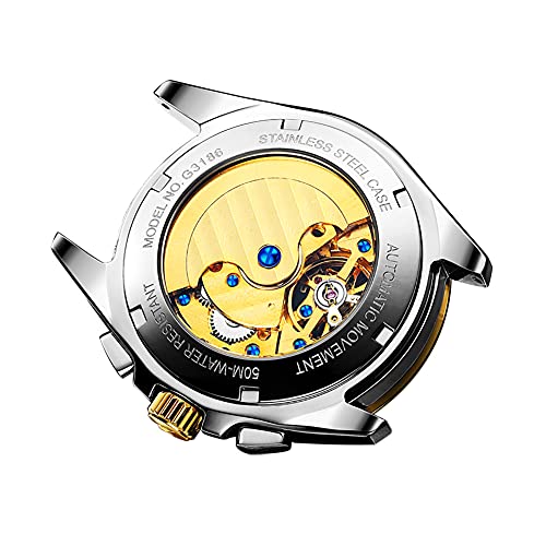 OUPINKE Watches for Men Skeleton Big Face Automatic Mechanical Tungsten Steel Business Waterproof Self Winding Best Gifts Watches for Men Green - Image 5