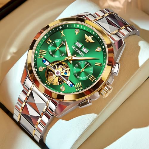 OUPINKE Watches for Men Skeleton Big Face Automatic Mechanical Tungsten Steel Business Waterproof Self Winding Best Gifts Watches for Men Green - Image 4