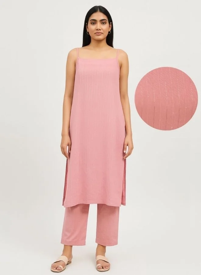 Abhishti Lurex Sequin Strappy Kurta and pant set- Pink