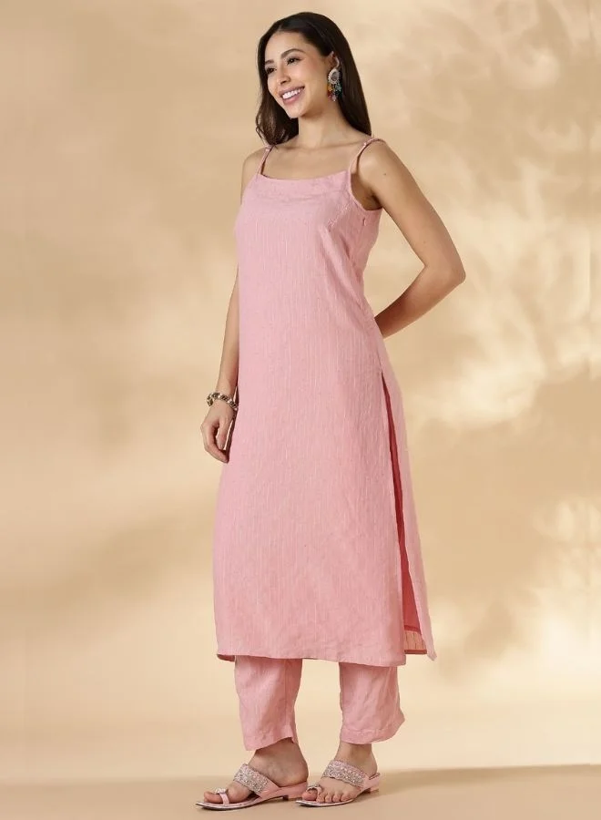 Abhishti Lurex Sequin Strappy Kurta and pant set- Pink