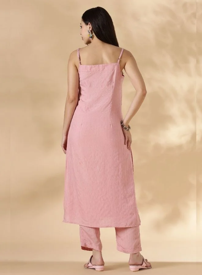Abhishti Lurex Sequin Strappy Kurta and pant set- Pink