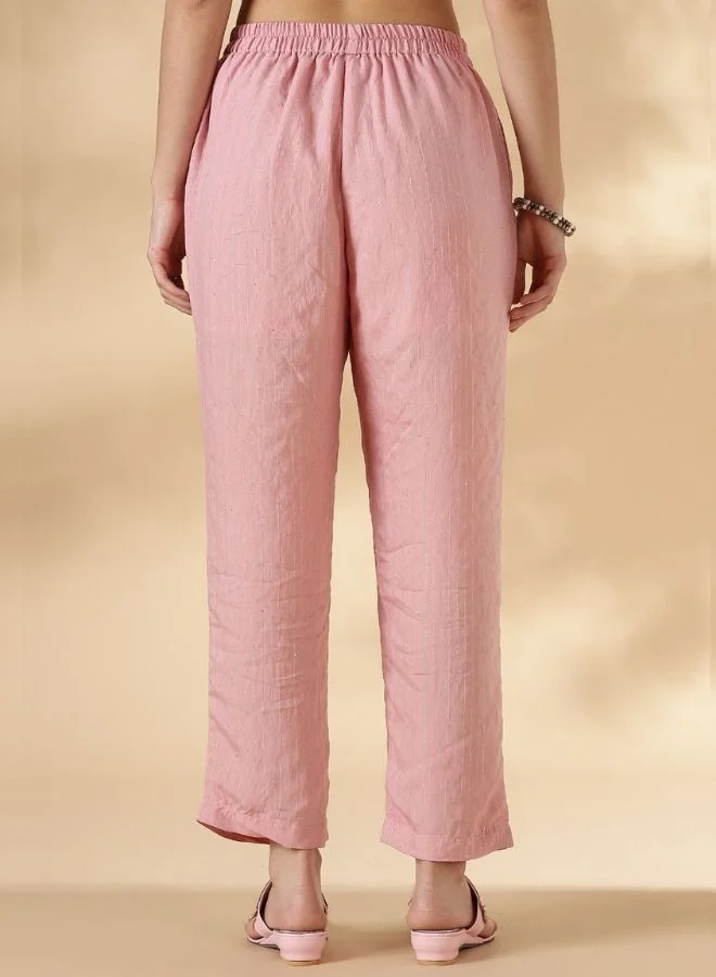 Abhishti Lurex Sequin Strappy Kurta and pant set- Pink