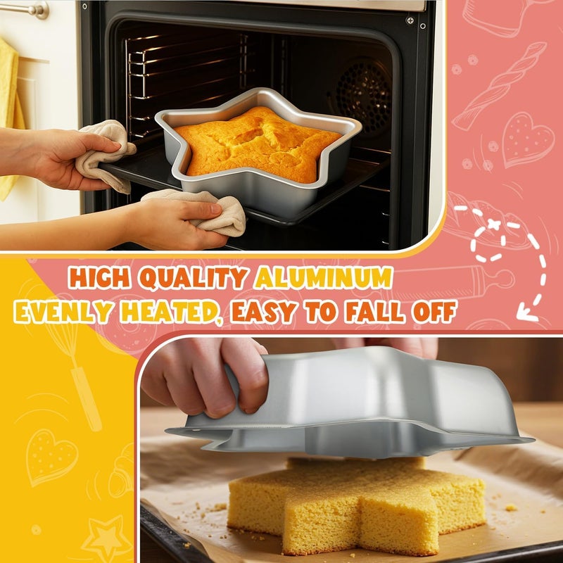 KASTWAVE 2 Pcs 8 Inch Star Cake Pan Set, Aluminum Nonstick Star Shaped Baking Mold, Great for Pancakes, Cakes, Cupcakes, Desserts, Ideal for Parties, Birthdays, Anniversaries - Image 2