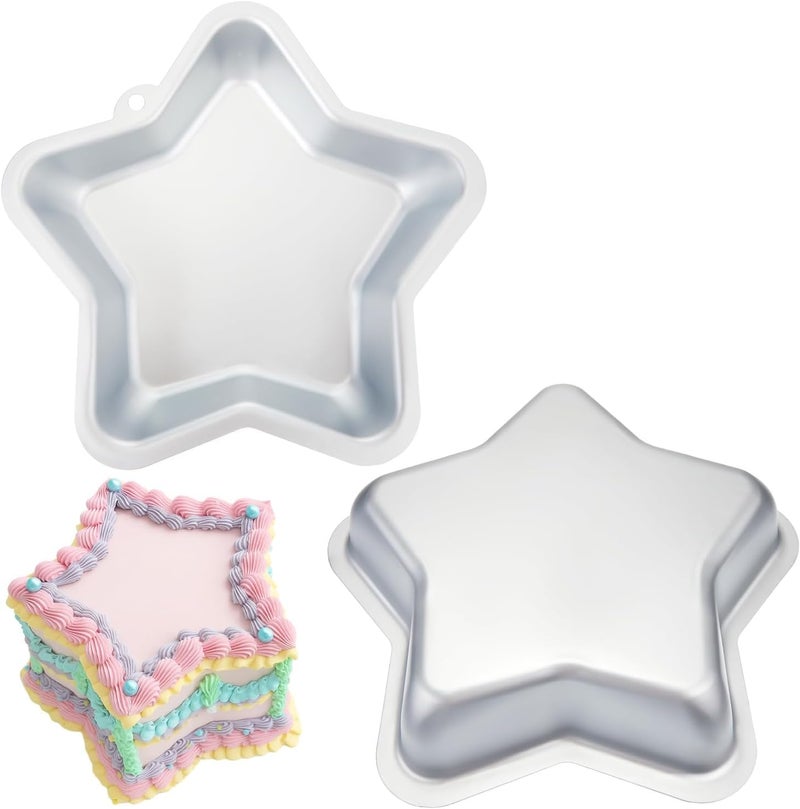 KASTWAVE 2 Pcs 8 Inch Star Cake Pan Set, Aluminum Nonstick Star Shaped Baking Mold, Great for Pancakes, Cakes, Cupcakes, Desserts, Ideal for Parties, Birthdays, Anniversaries - Image 1