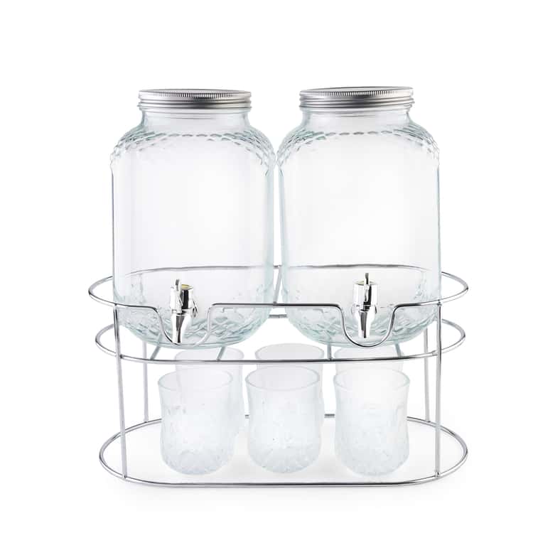 Pan Home Beck 8-Piece Drink Dispenser Set With Metal Stand 4L - Clear - Image 1