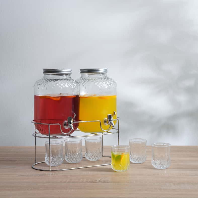 Pan Home Beck 8-Piece Drink Dispenser Set With Metal Stand 4L - Clear - Image 3