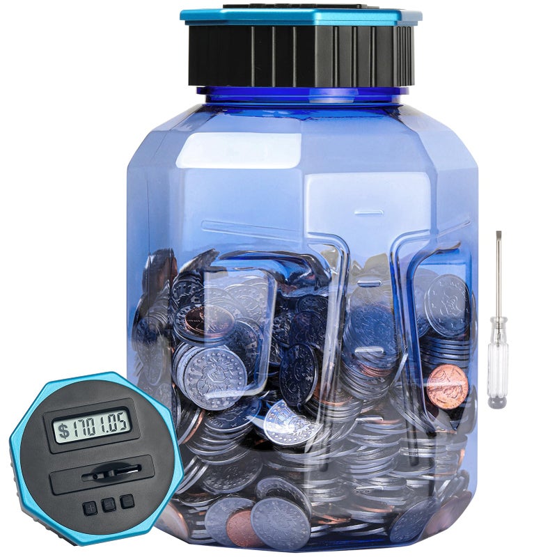 XLarge Piggy Bank for Adults Kids Vcertcpl Digital Coin Counting Bank with LCD Counter 24L Capacity Great Coin Counter Bank Money Counting Jar with Total Amount Displayed Blue2 XLarge