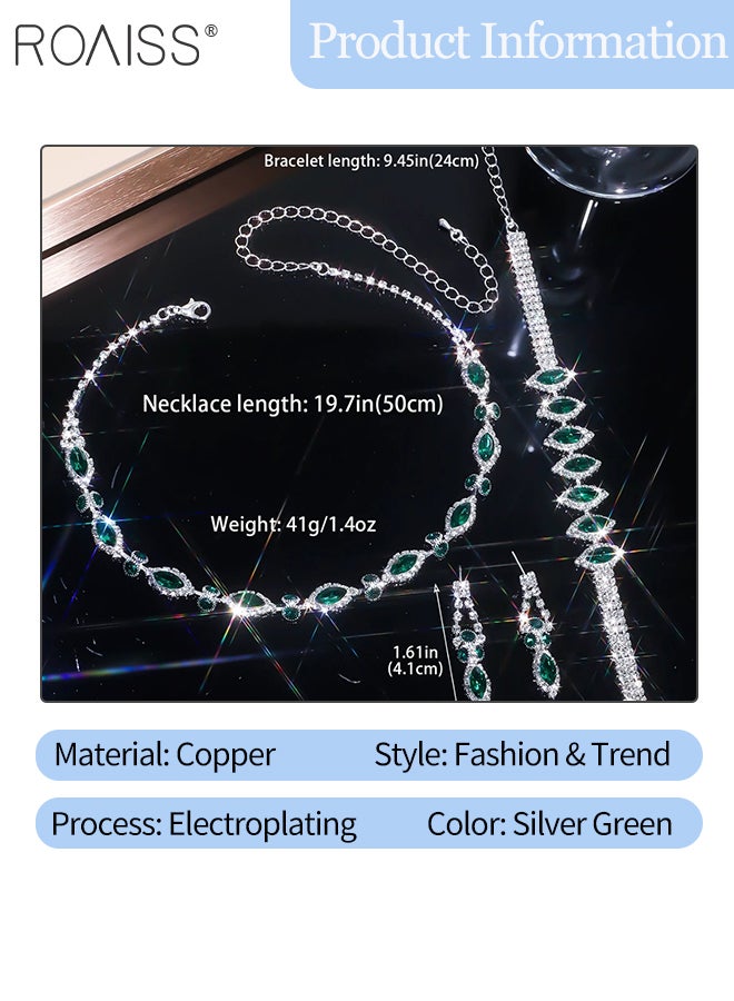 مجموعة مجوهرات الزمرد المكونة من 4 قطع، قلادة من أحجار الراين الفاخرة الخفيفة، وأقراط وخواتم، وإكسسوارات مجوهرات حفلات الزفاف، مناسبة كهدايا للنساء