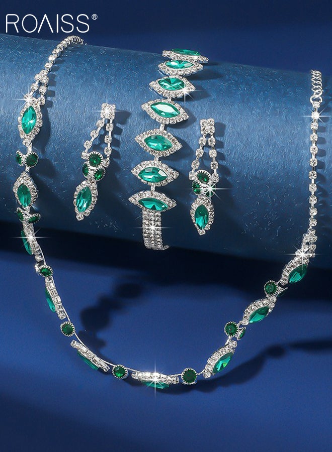 مجموعة مجوهرات الزمرد المكونة من 4 قطع، قلادة من أحجار الراين الفاخرة الخفيفة، وأقراط وخواتم، وإكسسوارات مجوهرات حفلات الزفاف، مناسبة كهدايا للنساء