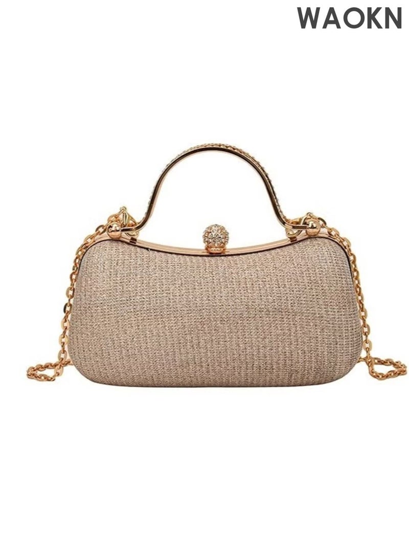 WAOKN Fashionable women's handbag, delicate and compact single shoulder bag, made of metal material, durable and long-lasting, with sparkling diamonds and a buckle, can be used as a single shoulder chain crossbody bag. - Image 1