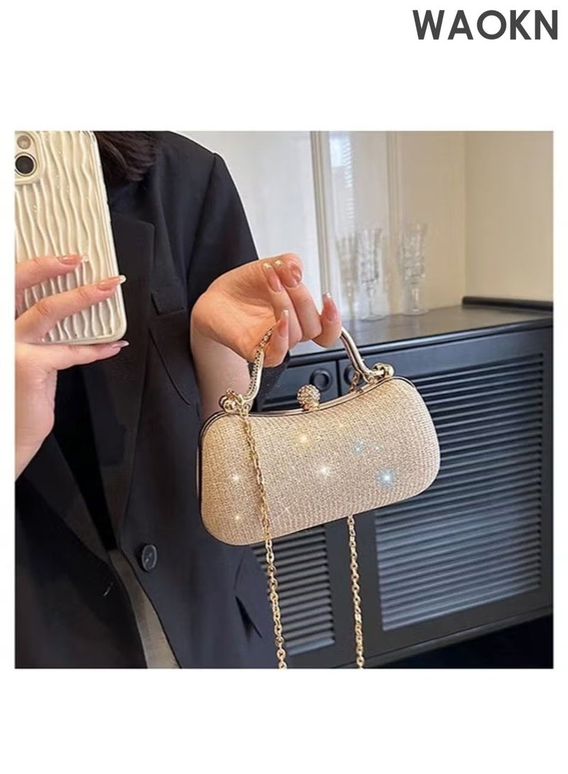 WAOKN Fashionable women's handbag, delicate and compact single shoulder bag, made of metal material, durable and long-lasting, with sparkling diamonds and a buckle, can be used as a single shoulder chain crossbody bag. - Image 3